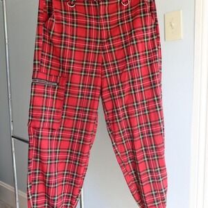 Hot Topic Y2K Vintage‎ Red Plaid Cargo Pants Rocker Goth Punk